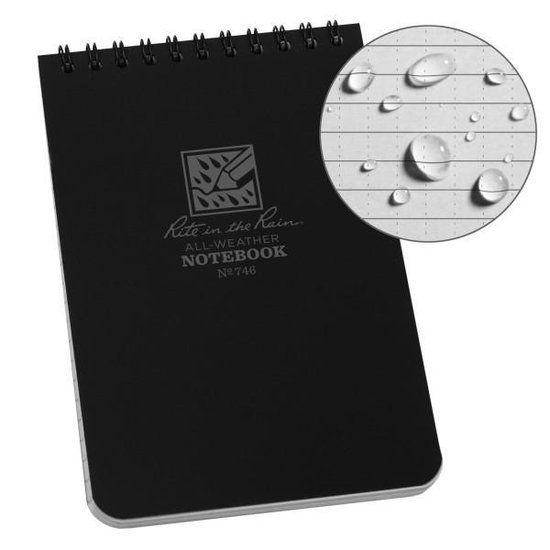 Rite in the Rain Weatherproof Top Spiral Notebook - 4" x 6" - Black - Universal Pattern - 746