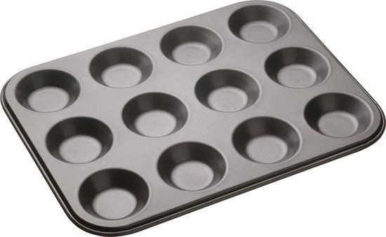 Masterclass Bakvorm voor 12 mini (quiche) vormen - 32 cm x 24 cm - Zwart