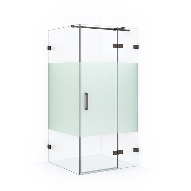 Maxaro Douchecabine Diamond 90x80cm 8mm Helder Veiligheidsglas met Matte Strook Zwart Metaal