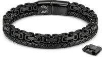 Mauro vinci® Virto Armband Heren Leer Zwart / Schakelarmband Staal Zwart - 21,5cm tot 23cm Verstelbaar