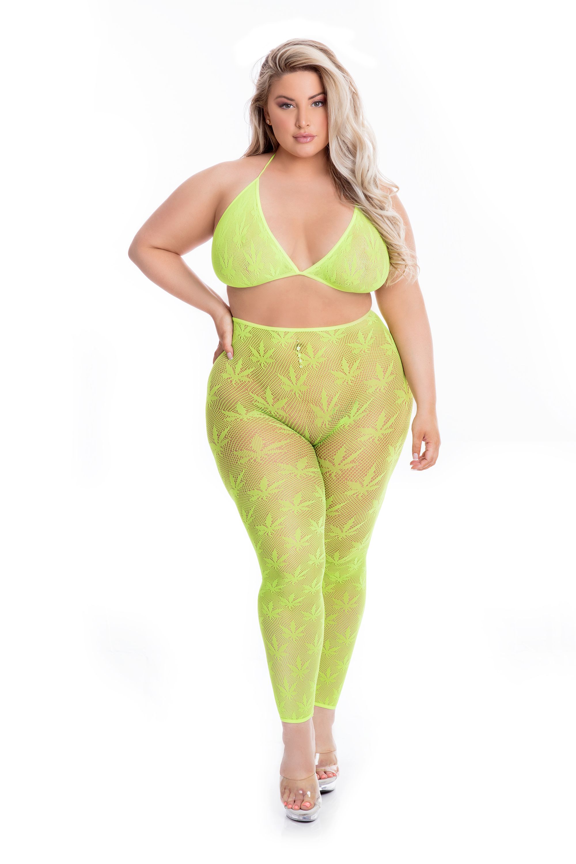 Pink Lipstick Cannabis Top and Leggings - Green