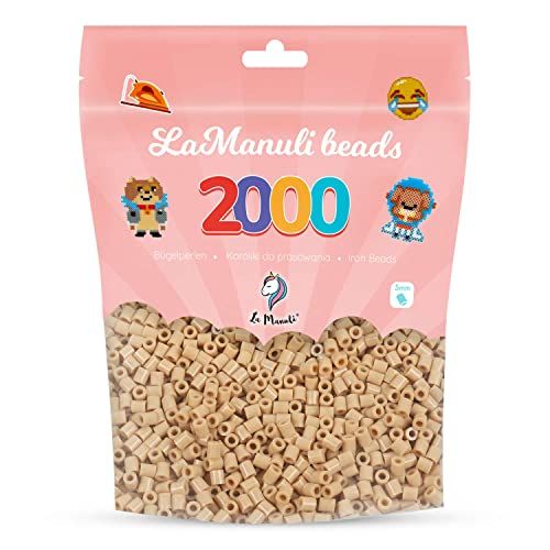 La Manuli Strijkkralen ca. 2000 stuks midi kralen in hersluitbare zak | navulset knutselkralen compatibel met elk merk kralen | 5 mm steekkralen (lichtbruin)
