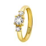 Lucardi Dames Ring met 3 zirkonia stenen - Ring - Cadeau - 14 Karaat - Geelgoud