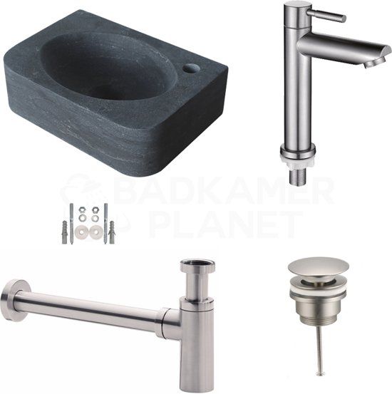 Badkamerplanet NATUURSTEEN FONTEINSET RVS FOGGIA 35x24x10 cm