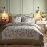 Appletree - Saliegroen dekbedovertrek met bloemen en kolibries patroon - Super kingsize beddengoed (260 x 220 cm) - draaddichtheid 200 - 100% katoensatijn - 2 kussenslopen - beddengoed