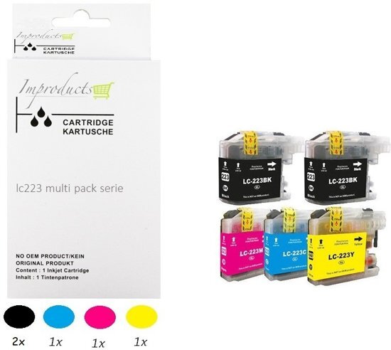 Improducts ImproductsÂ® Huismerk Inktcartridge Alternatief Brother LC-223 / 223 Inktpatronen Compatible Multipack Set 5 pack (2x LC223BK zwart, 1x LC223C cyaan, 1x LC223M magenta, 1x LC223Y geel) 5 stuks