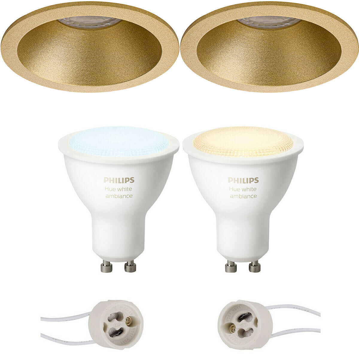 BES LED Pragmi Pollon Pro - Inbouw Rond - Mat Goud - Verdiept - Ø82mm - Philips Hue - LED Spot Set GU10 - White Ambiance - Bluetooth