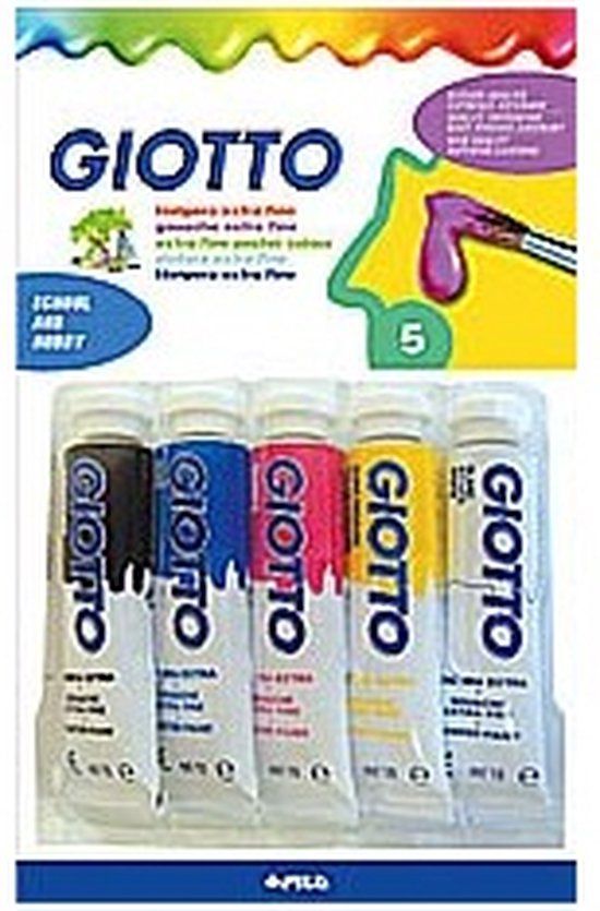 Giotto Plakkaatverf Extra Fijn Blister 5 Primaire Kleuren