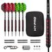 Hy-Pro Dartset - 22 g stalen tip darts, 6 x aluminium schachten, 6 x kunststof schachten, 12 flights, 6 x O'ringen, 6 x veerringen, dartslijper, dartgereedschap, met koffer, geweldig dartcadeau