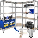 tectake® Stellingkast - Hoekplank-insteeksysteem - 15 legplanken - MDF - Grijs