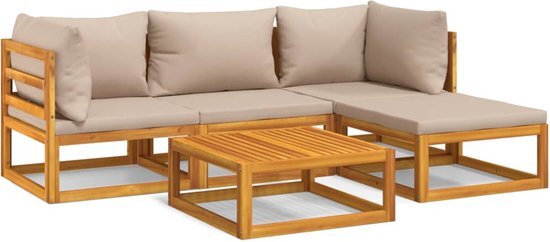 vidaXL 5-delige Loungeset met kussens massief hout taupe