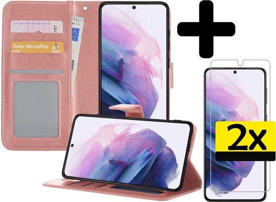 LUQ Hoesje Samsung Galaxy S21 - Book Case - Rosé goud - Incl. Screenprotector