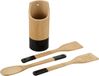 Kesper Keukengerei lepels set 3-delig - 31 cm - in houder - bamboe - lichtbruin/zwart