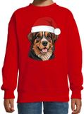 Bellatio Decorations Kersttrui / sweater honden - kinderen - Berner Sennenhond - rood - kerstmuts - Kerstmis 152/164