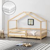 en.casa Kinderbed Knätten grenen huisbed met matras 70x140 cm hout