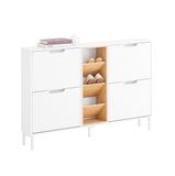 SoBuy Schoenenkast FSR183-WN - 4 Kleppen - 3 Open Vakken - 126 x 19 x 85 cm - Wit