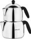 Korkmaz Orbit Midi Theepot- Roestvrijstalen Dubbele Theepotset met Bakeliet Handgrepen - Turkse Waterkoker Samovar voor Losse Thee- Verjaardag - Bruiloft - Thanksgiving - Turkse Staal Theepot 0.7 - 1.4 Liter