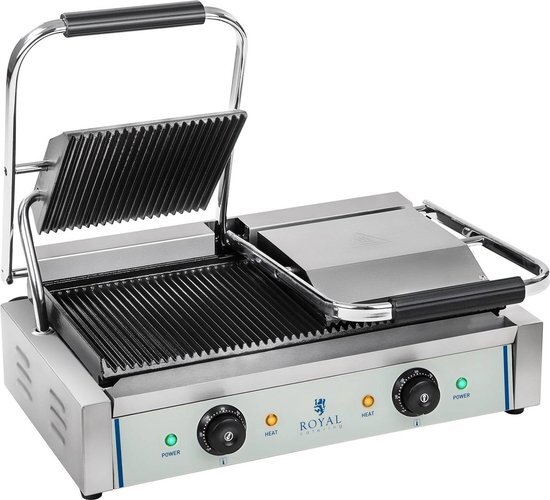 Royal Catering Dubbele contactgrill - geribbeld - 2 x 1.800 W