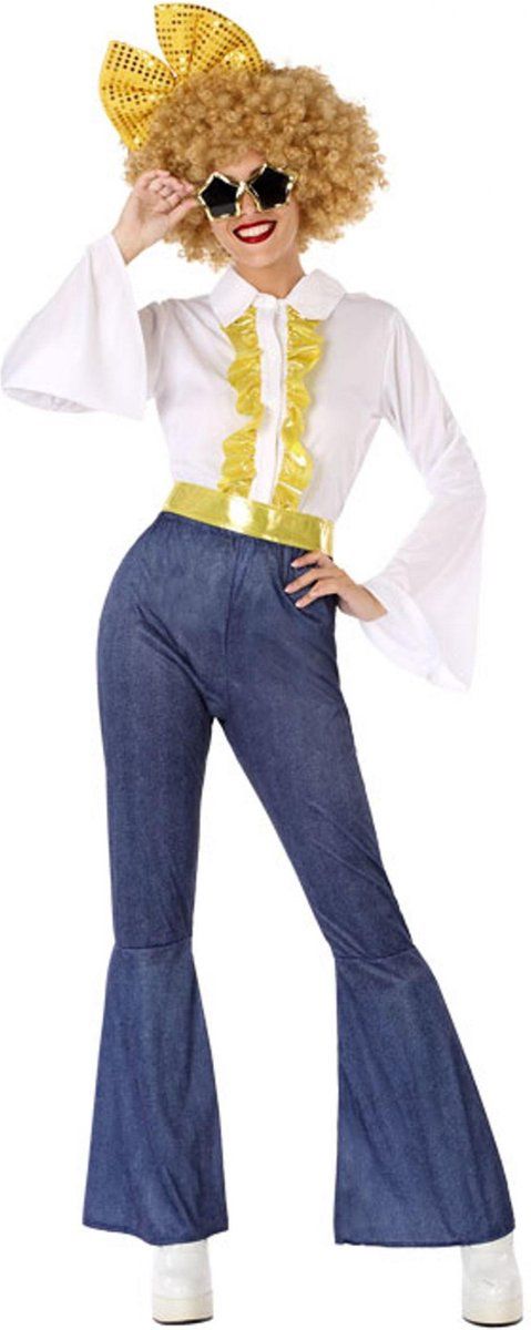 Atosa - Goudkleurig en jean disco kostuum voor vrouwen - XS / S (34 tot 36) - Volwassenen kostuums