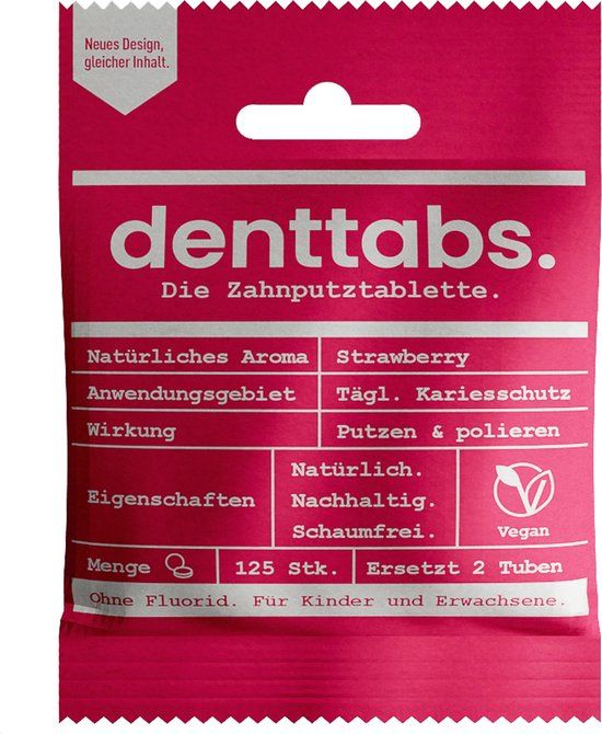Denttabs Tandpastatabletten Aardbei | 125 stuks | Met Fluoride | Vegan