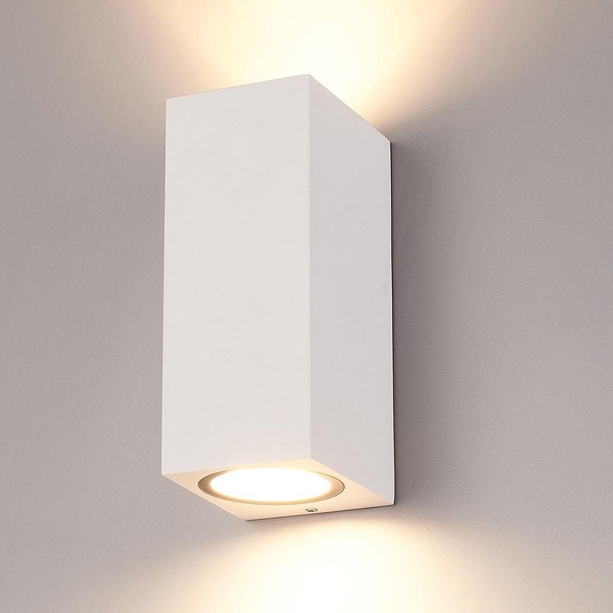 HOFTRONIC Selma - LED Wandlamp Rechthoek - Up and Down Light (2 Lichts) - Mat Wit - Incl. 2x 5,5 W GU10 LED Spot - IP65 Waterdicht - Geschikt als Wandlamp buiten en binnen - Tuinverlichting gevel, muur en schutting -