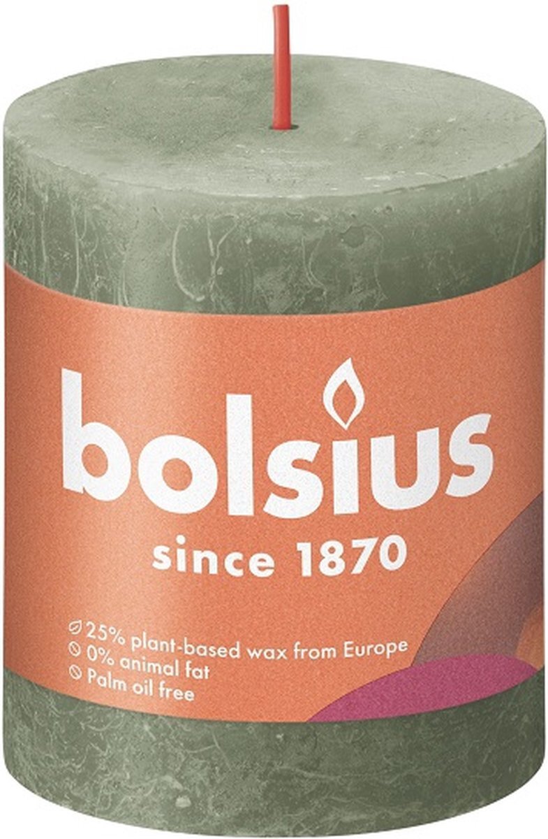 Bolsius 4 stuks olijfgroen rustiek stompkaarsen 80/68 (35 uur) Eco Shine Fresh Olive