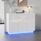 Rolipo Witte, glanzende dressoir, met open en gesloten vakken, voorzien van LED-verlichting aan de onderkant, modern design