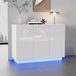 Rolipo Witte, glanzende dressoir, met open en gesloten vakken, voorzien van LED-verlichting aan de onderkant, modern design