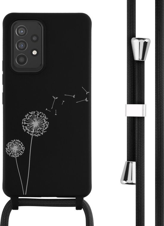 iMoshion Hoesje Samsung Galaxy A53 - Siliconen Back Cover met Koord - Zwart / Dandelion Black