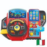 VTech Turbo Pilot-stuurwiel, stuurwiel voor kinderen met interactief dashboard, meer dan 20 educatieve spelletjes en 9 schakelingen, lcd-display, claxon en richtingweergave, Italiaanse taal