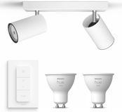 Philips Hue Kosipo Opbouwspot (Wit) - Warmwit Licht - Incl. Hue Dimmer Switch - Plafondspot met 2 Lichtpunten - GU10