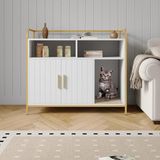 Garvee Moderne kattenbakkast van hout, met planken, ventilatieopeningen en zijdelingse ingang, verbergt de kattenbak en dient als hondenhok, wit