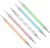 Merkloos / Sans marque China Nagelkunst Pennen - Dotting Tools - Nail Design - Dubbele Punt - 5 Stuks - Blauw/Goud