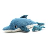 LES DÉGLINGOS - PTITPOTOS - Tofou Le Dauphin Mom Baby - Zacht pluche dier - Ideaal cadeau voor geboorte - Blauw - 54 cm