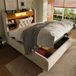 Merax 90x200 cm gestoffeerd bed met LED-verlichting - met USB/Type-C oplaadfunctie - met opbergruimte - beige - zonder matras