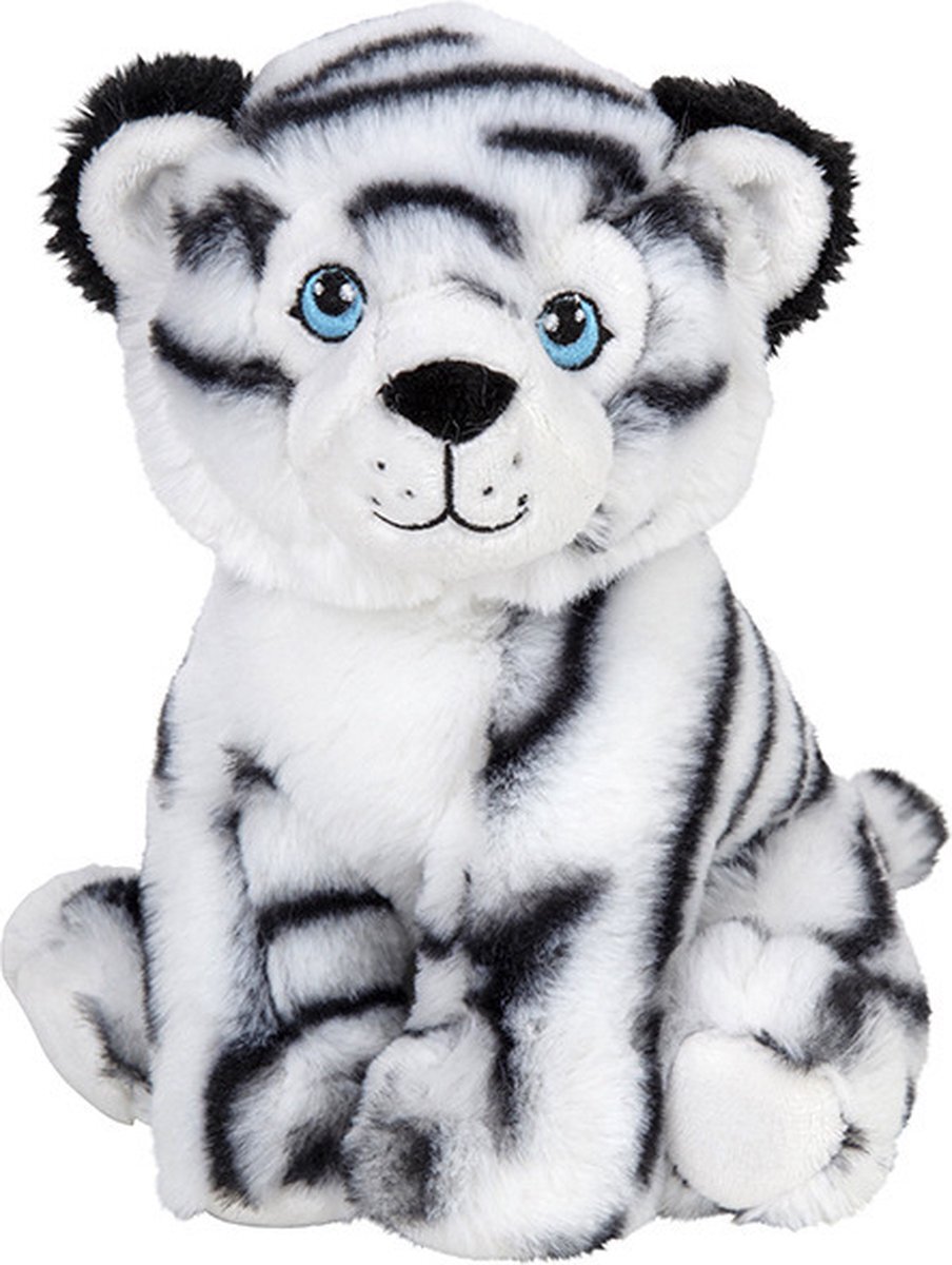 Nature Planet Pluche knuffel witte tijger van 19 cm - Speelgoed knuffeldieren tijgers