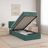 vidaXL Ottomaanse Bed met Matras en LED Donkergroen 90 x 190 cm