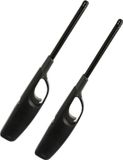 5Five BBQ/keuken gas aansteker lange steel - 2x - zwart - 27 cm - kunststof - navulbaar