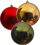 Decoris Grote kerstballen - 3x - rood - donkergroen - goud - D20 cm - kunststof - onbreekbaar - kerstversiering