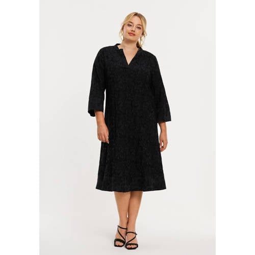 YOEK jacquard midi jurk Plus Size - zwart