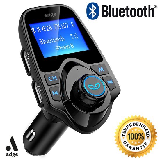 AdgeÂ® Adge - Bluetooth FM Transmitter, 120 Â° Rotatie Auto Radio Adapter CarKit met 4 Music Play Modes / Hands-free Bellen / TF Kaart / USB Auto Lader / USB Flash Drive / AUX Input / Output 1.44 inch LCD Display/ Bluetooth Carkit 5 in 1