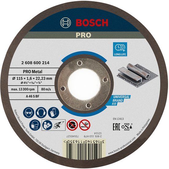 Bosch - Doorslijpschijf recht Expert for Metal AS 46 S BF, 115 mm, 22,23 mm, 1,6 mm