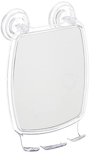 inter design iDesign Plastic Power Lock Zuigdouche Scheerspiegel met scheermeshouder, mistvrije spiegel voor badkamer of bad, 6,2 "x 8,5" x 2,5", helder