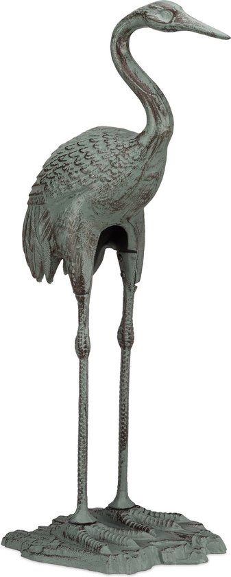 Relaxdays Tuinbeeld Kraanvogel - Dierenbeeld Reiger - Tuindecoratie Metaal - 75 cm - Groen/Bruin