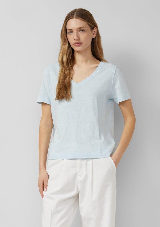 s.Oliver V-hals T-shirt Korte mouw Lichtblauw Katoen Maat 44