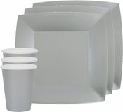 Santex Feest/Verjaardag Servies Set - 20x Gebaksbordjes en Bekertjes - Zilver - Karton