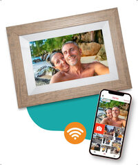 Pora&co Digitale fotolijst met WiFi en Frameo App – Fotokader - 8 inch - Pora – HD+ -IPS Display – Licht Bruin/Wit - Micro SD - Touchscreen