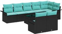 vidaXL Tuinbank Set 9-delig Zwart Polyrattan