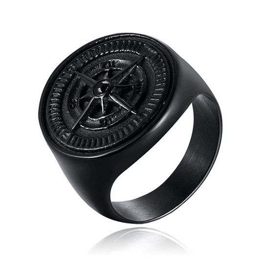 Mendes Jewelry Ring voor Mannen - Compas Black - 19mm