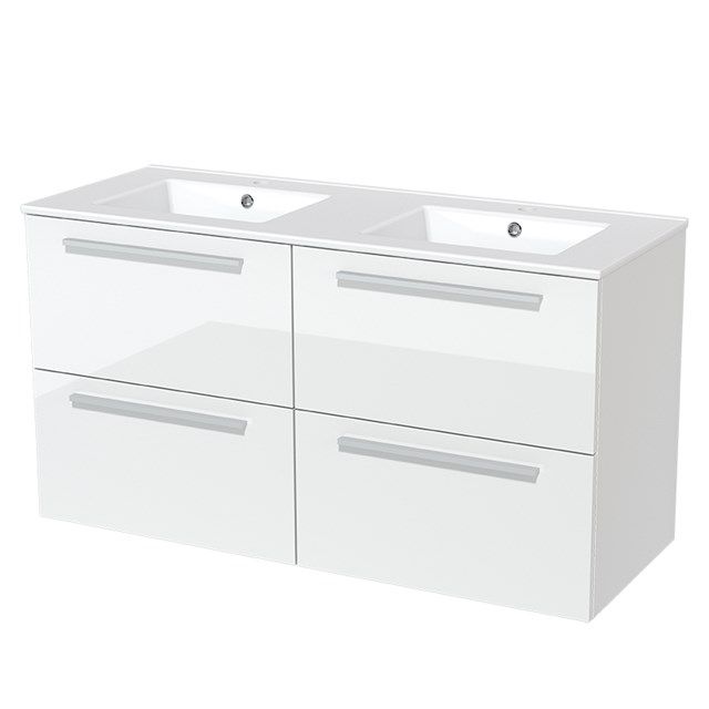Maxaro Badkamermeubel 120cm Modulo Hoogglans Wit 4 Lades Vlak Wastafel Keramiek